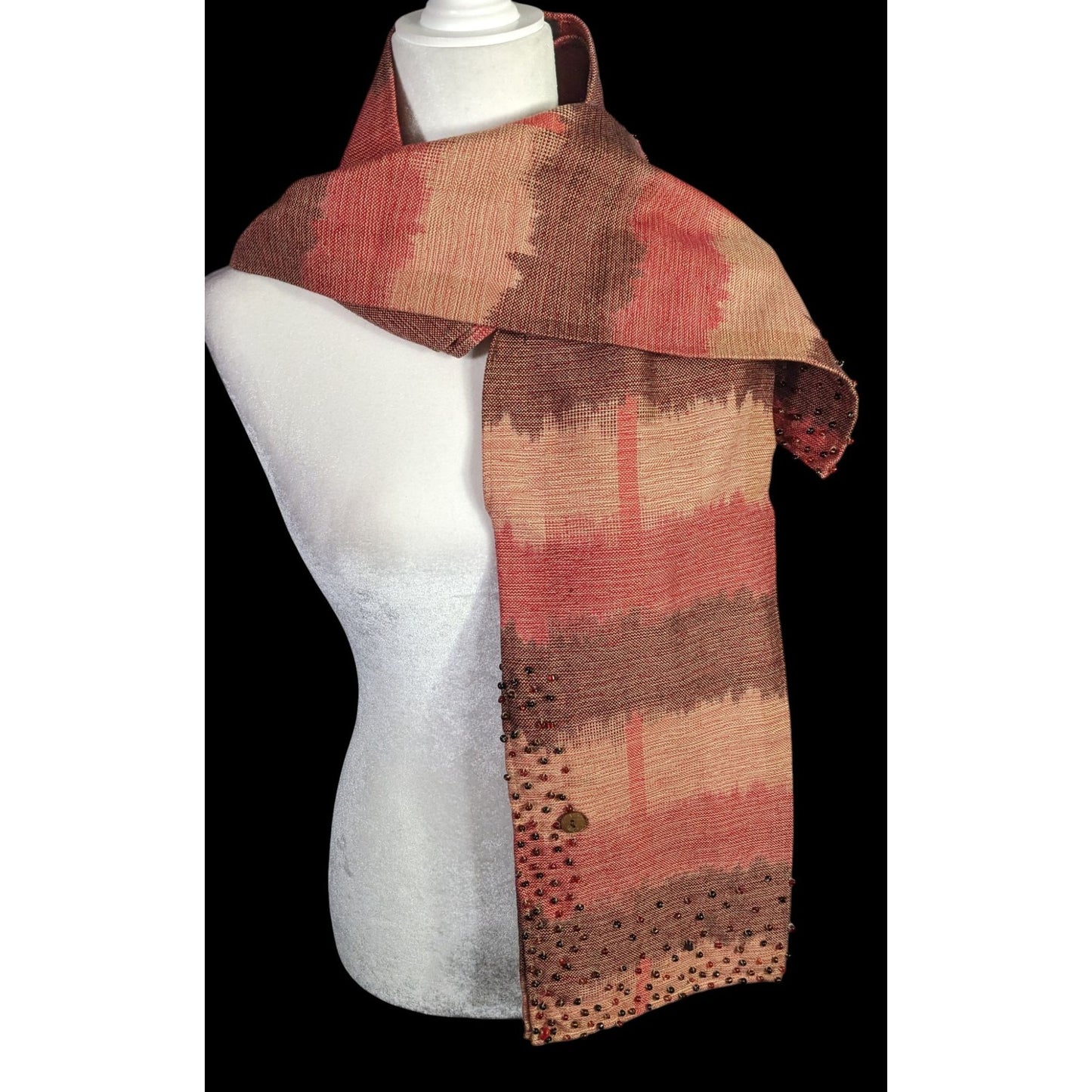 Nardas Handmade Ikat Scarf With Glass & Coconut Accents 100% Cotton 59"x8" Golden Shell Awardee Philippines