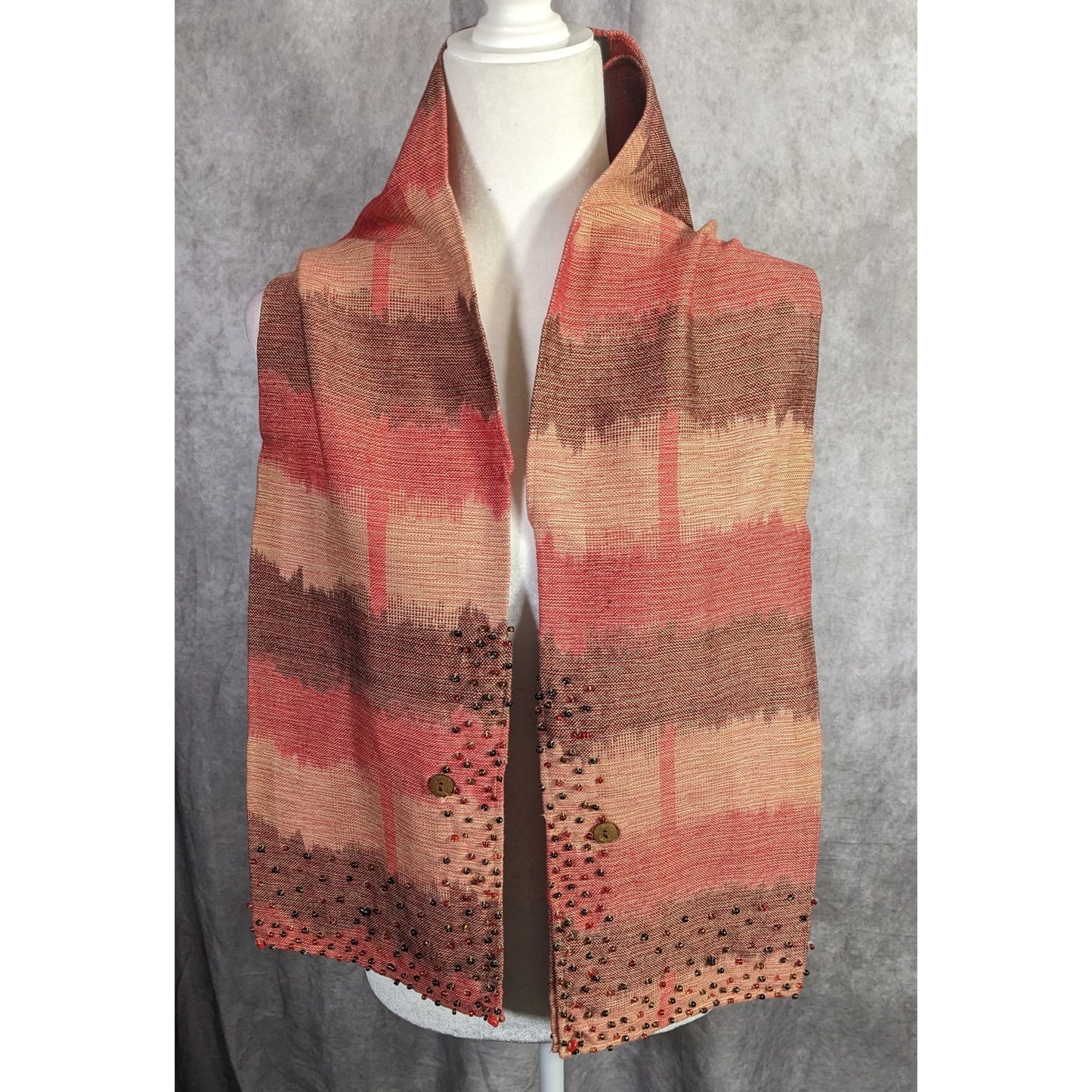 Nardas Handmade Ikat Scarf With Glass & Coconut Accents 100% Cotton 59"x8" Golden Shell Awardee Philippines