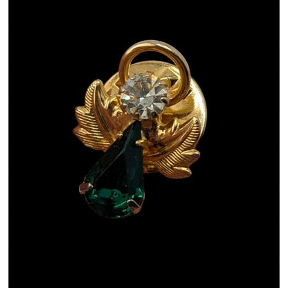 Vintage Angel Brooch Gold-Tone Green May Birthstone Accent 3/4 Inch Pin