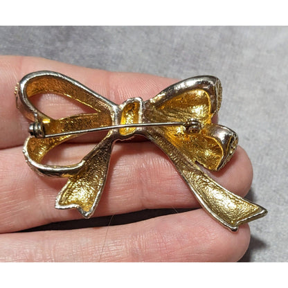 Vintage Textured Gold Tone Bow Ribbon Brooch