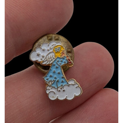 Vintage Enamel Angel Lapel Pin Praying Guardian Angel Cloud Brooch
