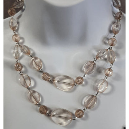 Clear And Light Pink Crackle Acrylic Beaded Necklace