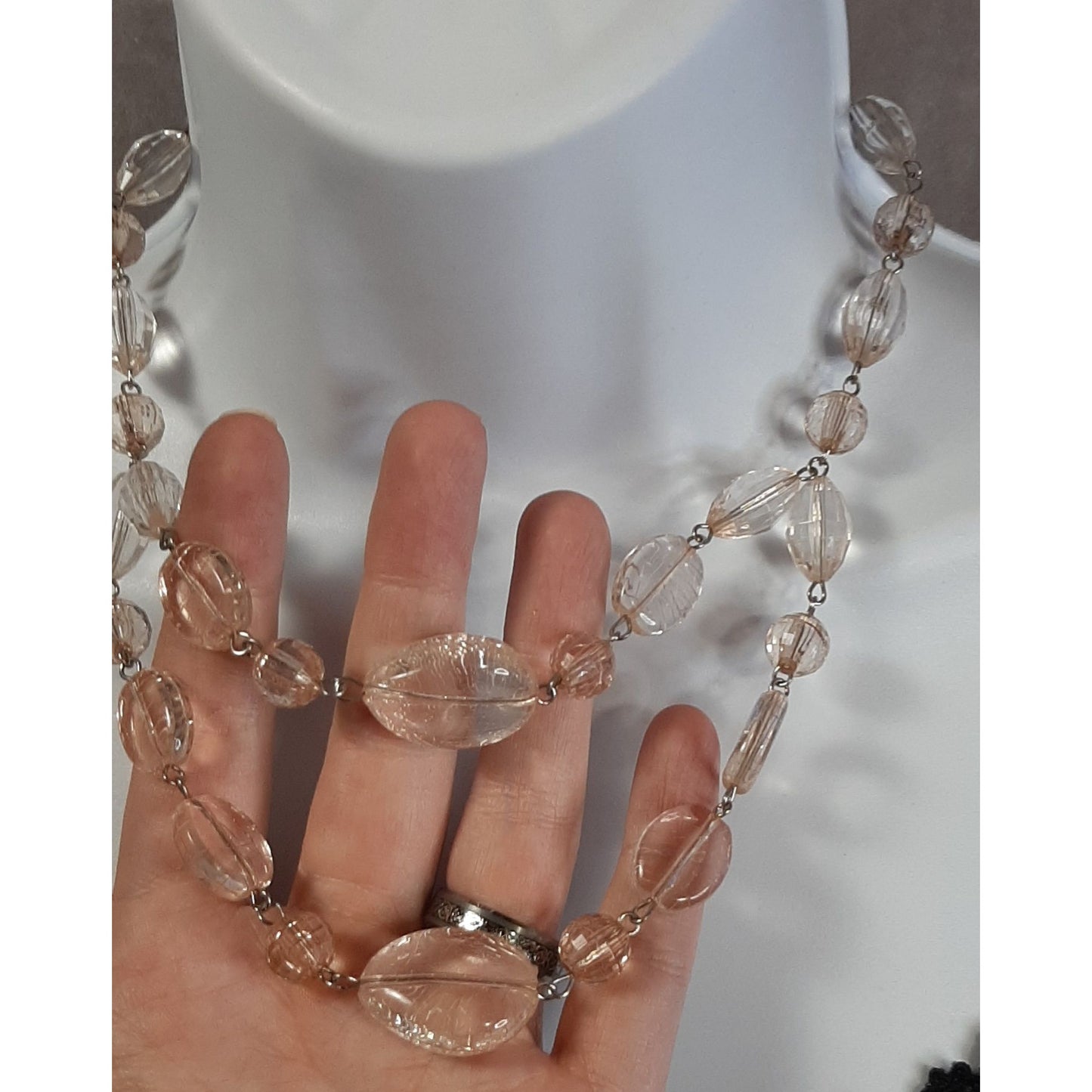 Clear And Light Pink Crackle Acrylic Beaded Necklace