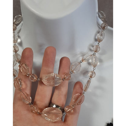 Clear And Light Pink Crackle Acrylic Beaded Necklace