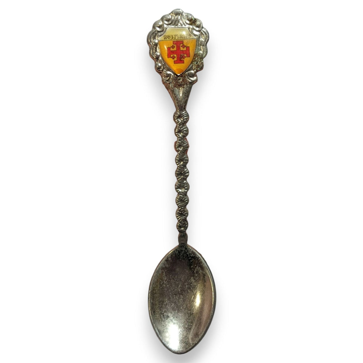Vintage Travel Metal Silver Tone Holy Land Cross Souvenir Spoon 4 1/2 Inch