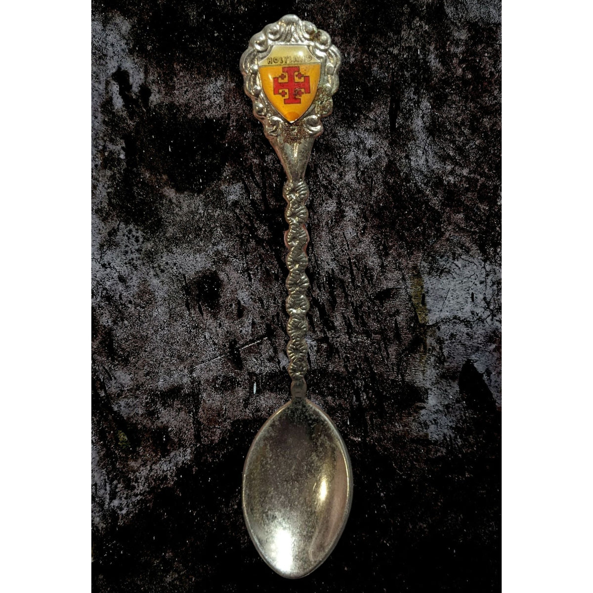 Vintage Travel Metal Silver Tone Holy Land Cross Souvenir Spoon 4 1/2 Inch