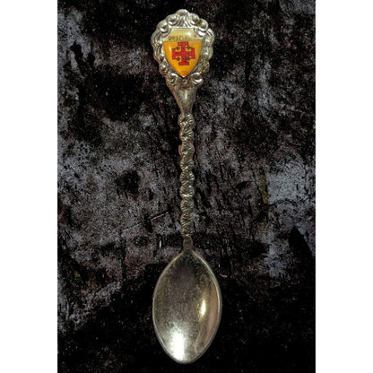 Vintage Travel Metal Silver Tone Holy Land Cross Souvenir Spoon 4 1/2 Inch