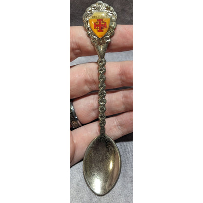 Vintage Travel Metal Silver Tone Holy Land Cross Souvenir Spoon 4 1/2 Inch