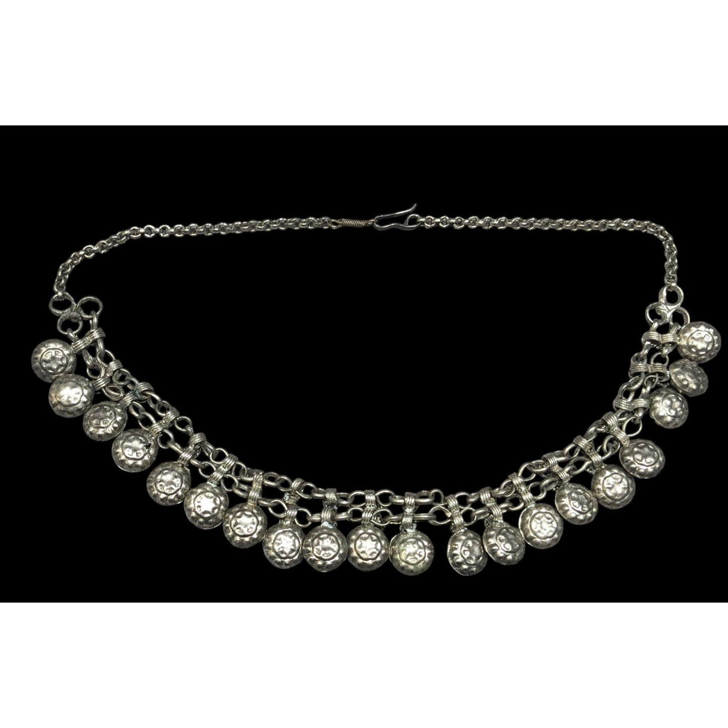 Bohemian Festival Silver Tone Puffed Charm Necklace