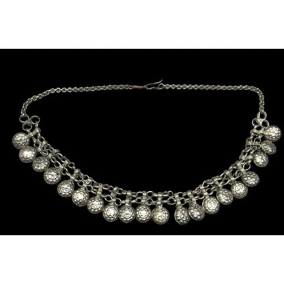 Bohemian Festival Silver Tone Puffed Charm Necklace