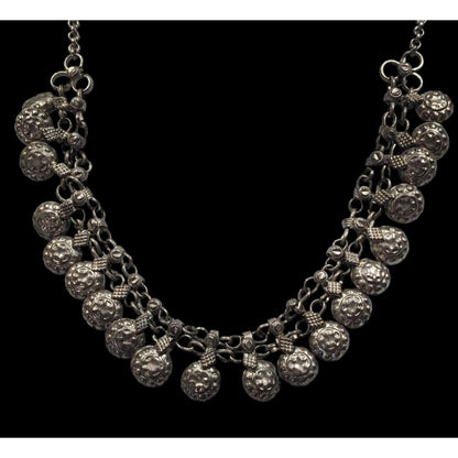 Bohemian Festival Silver Tone Puffed Charm Necklace
