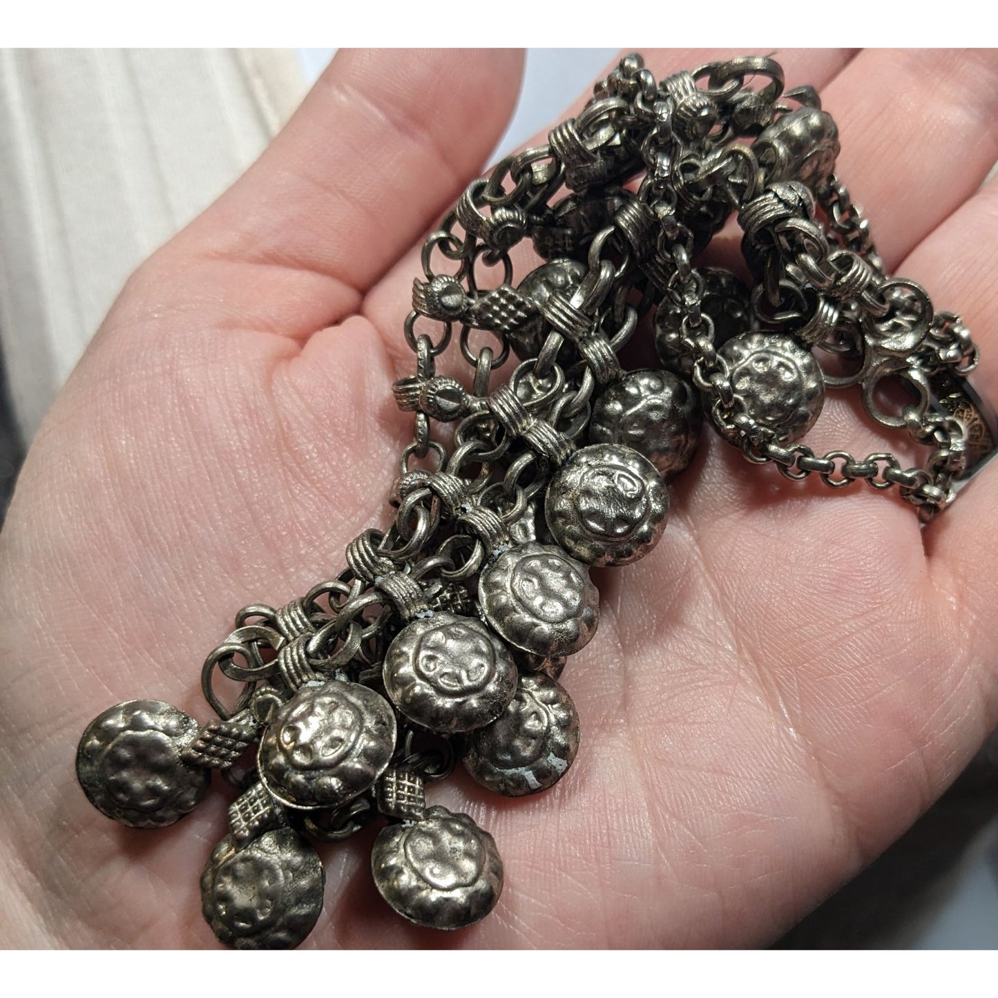 Bohemian Festival Silver Tone Puffed Charm Necklace