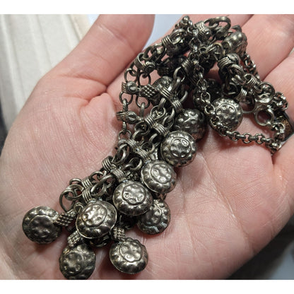 Bohemian Festival Silver Tone Puffed Charm Necklace