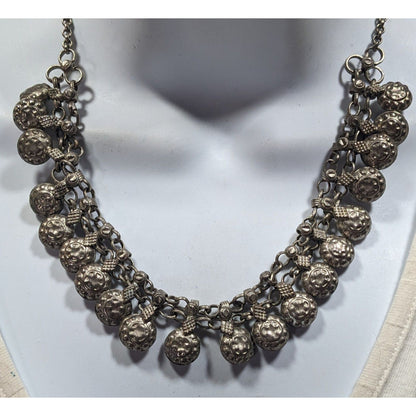 Bohemian Festival Silver Tone Puffed Charm Necklace