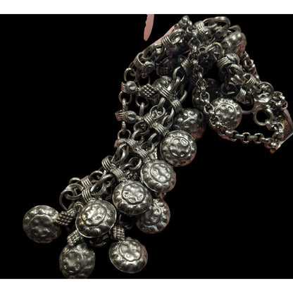 Bohemian Festival Silver Tone Puffed Charm Necklace