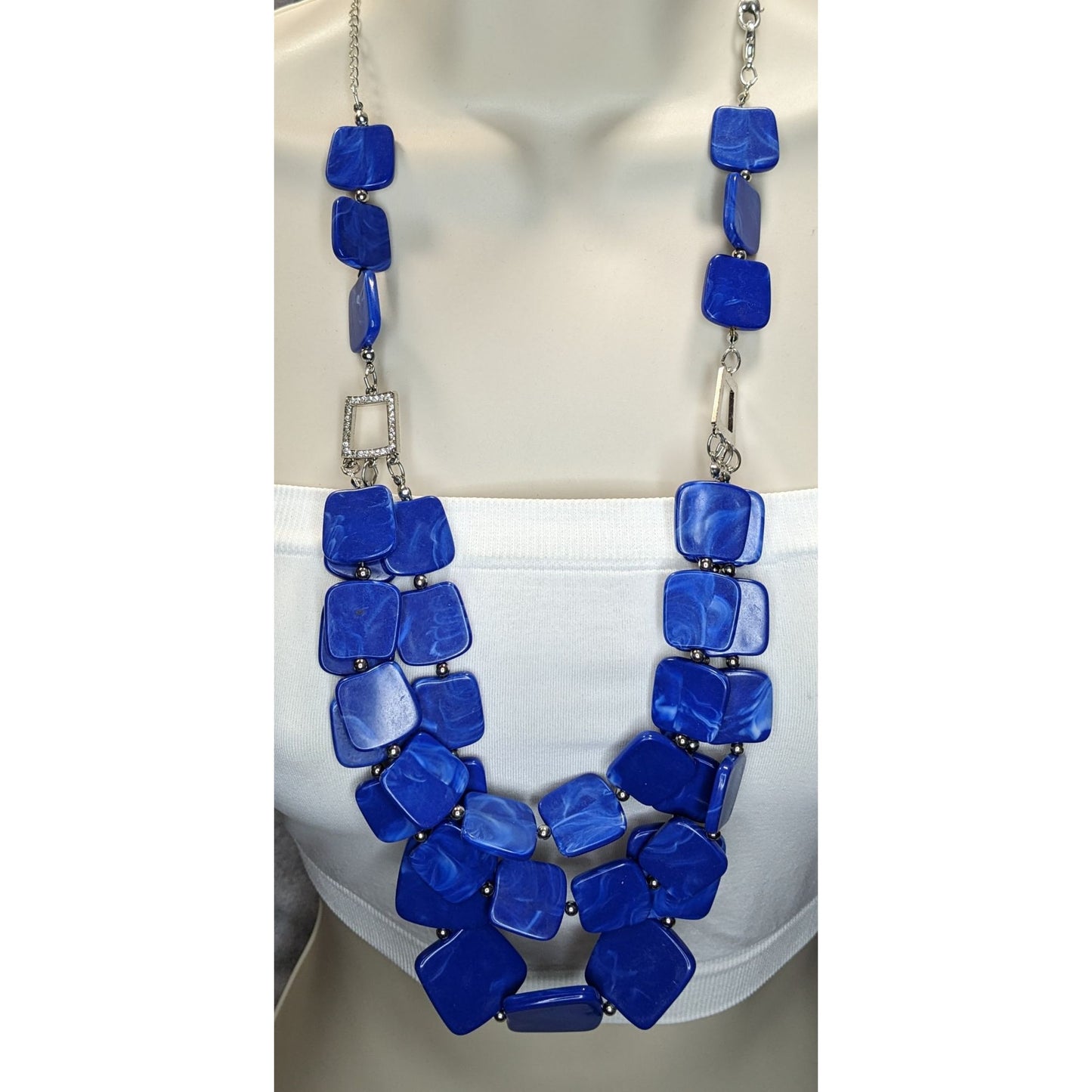 Blue Statement Bib Necklace Layered Geometric Resin Necklace Bold Modern Chunky Jewelry