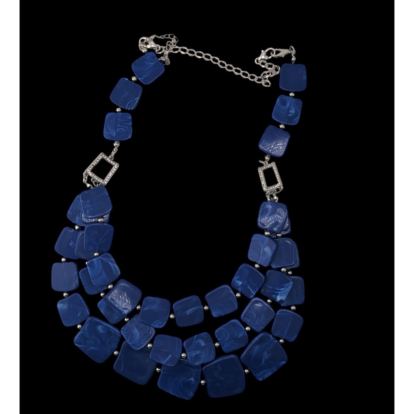 Blue Statement Bib Necklace Layered Geometric Resin Necklace Bold Modern Chunky Jewelry