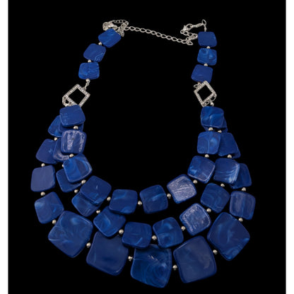 Blue Statement Bib Necklace Layered Geometric Resin Necklace Bold Modern Chunky Jewelry