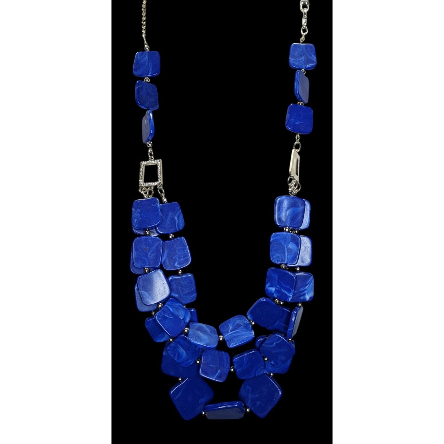 Blue Statement Bib Necklace Layered Geometric Resin Necklace Bold Modern Chunky Jewelry
