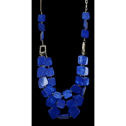 Blue Statement Bib Necklace Layered Geometric Resin Necklace Bold Modern Chunky Jewelry