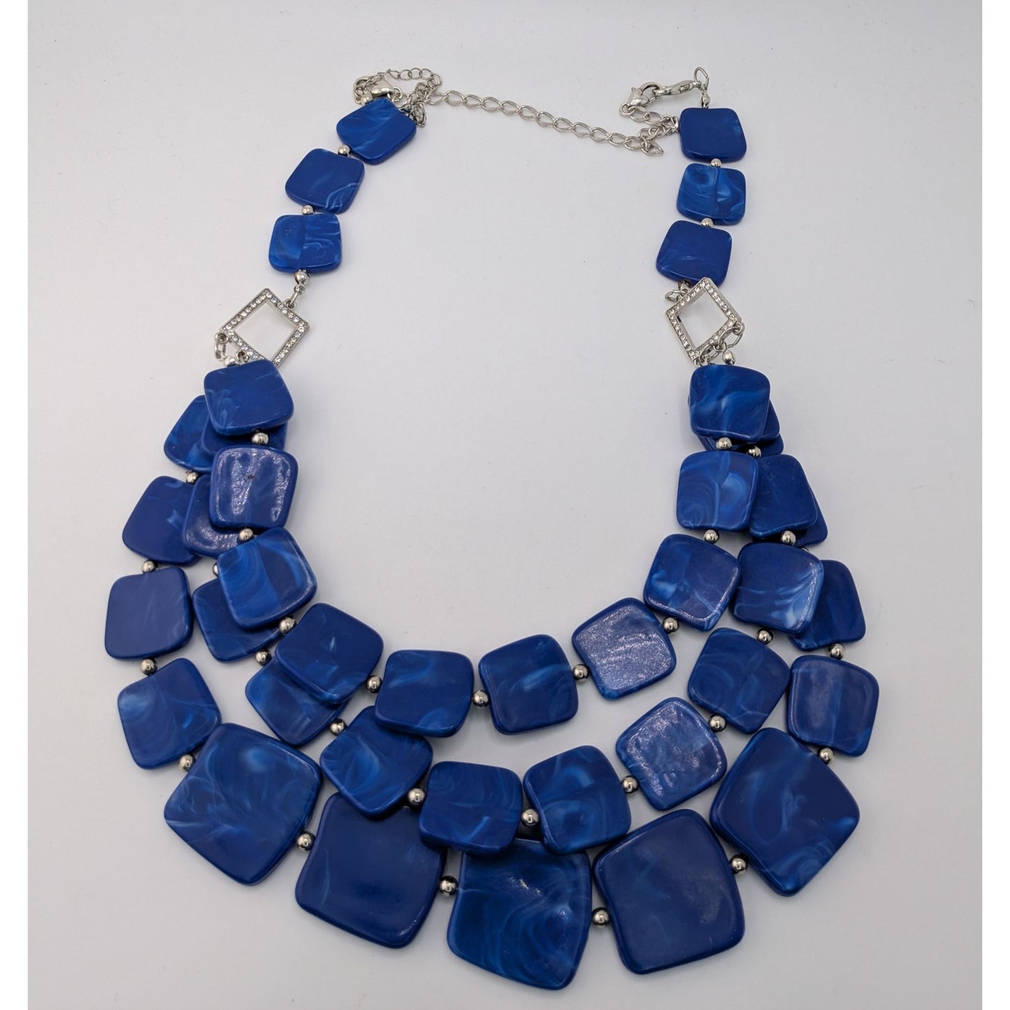 Blue Statement Bib Necklace Layered Geometric Resin Necklace Bold Modern Chunky Jewelry