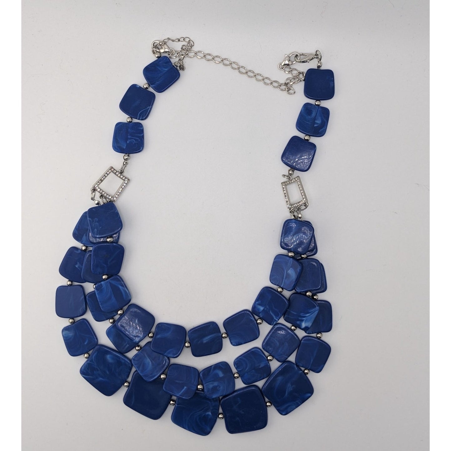 Blue Statement Bib Necklace Layered Geometric Resin Necklace Bold Modern Chunky Jewelry