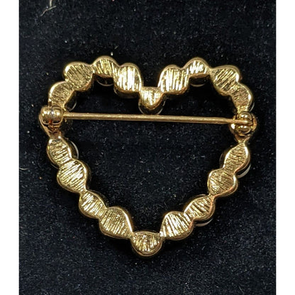 Vintage Open heart Gold Tone And Faux Pearl Brooch