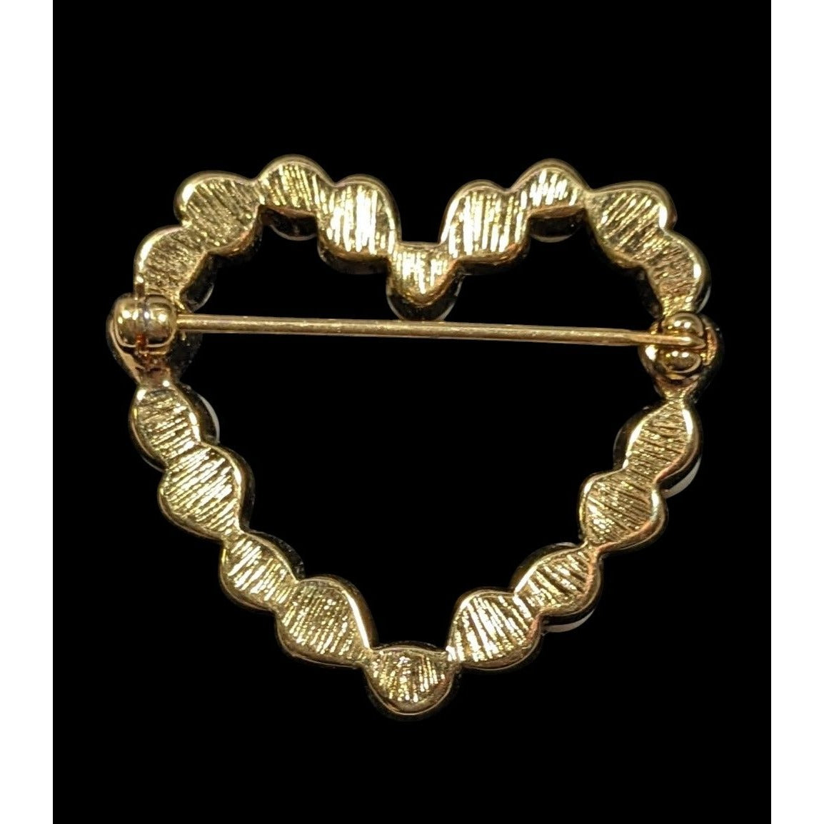 Vintage Open heart Gold Tone And Faux Pearl Brooch