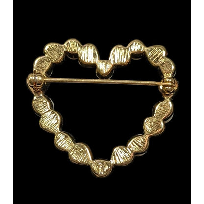 Vintage Open heart Gold Tone And Faux Pearl Brooch