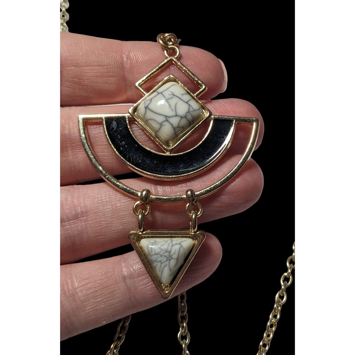 Modern Geometric Abstract Gemmed Pendant Necklace