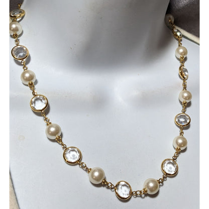 Vintage Napier Faux Pearl Gemmed Gold Necklace