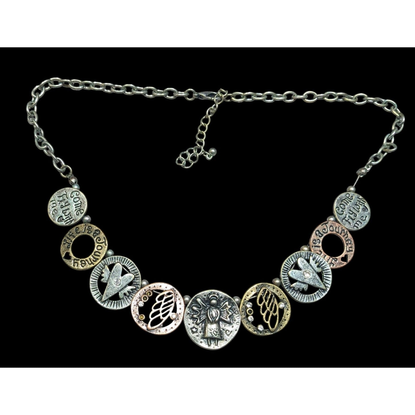 Rustic Religious Motivational Multi Metallic Medallion Charm Necklace