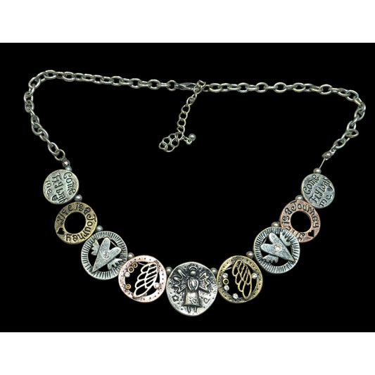 Rustic Religious Motivational Multi Metallic Medallion Charm Necklace