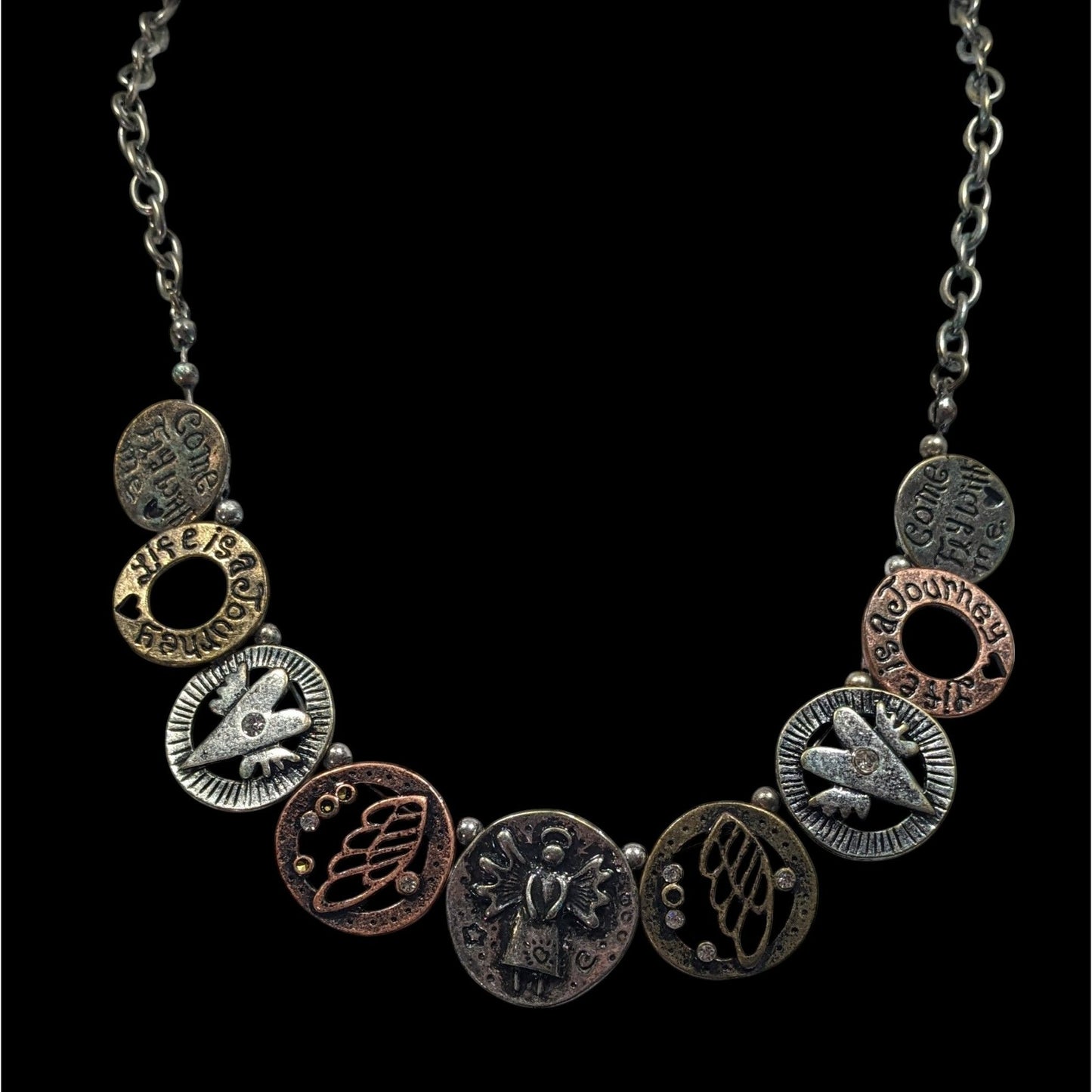 Rustic Religious Motivational Multi Metallic Medallion Charm Necklace