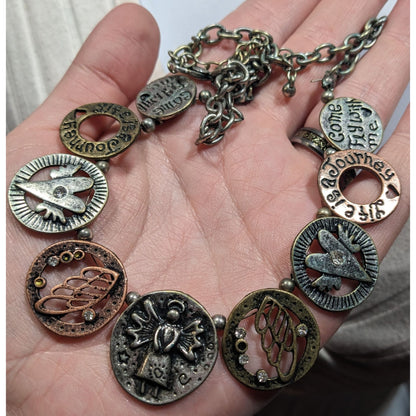 Rustic Religious Motivational Multi Metallic Medallion Charm Necklace