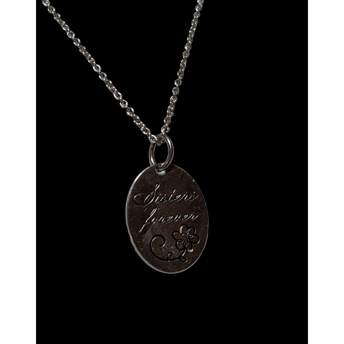 Sisters Forever Silver Floral Pendant Necklace