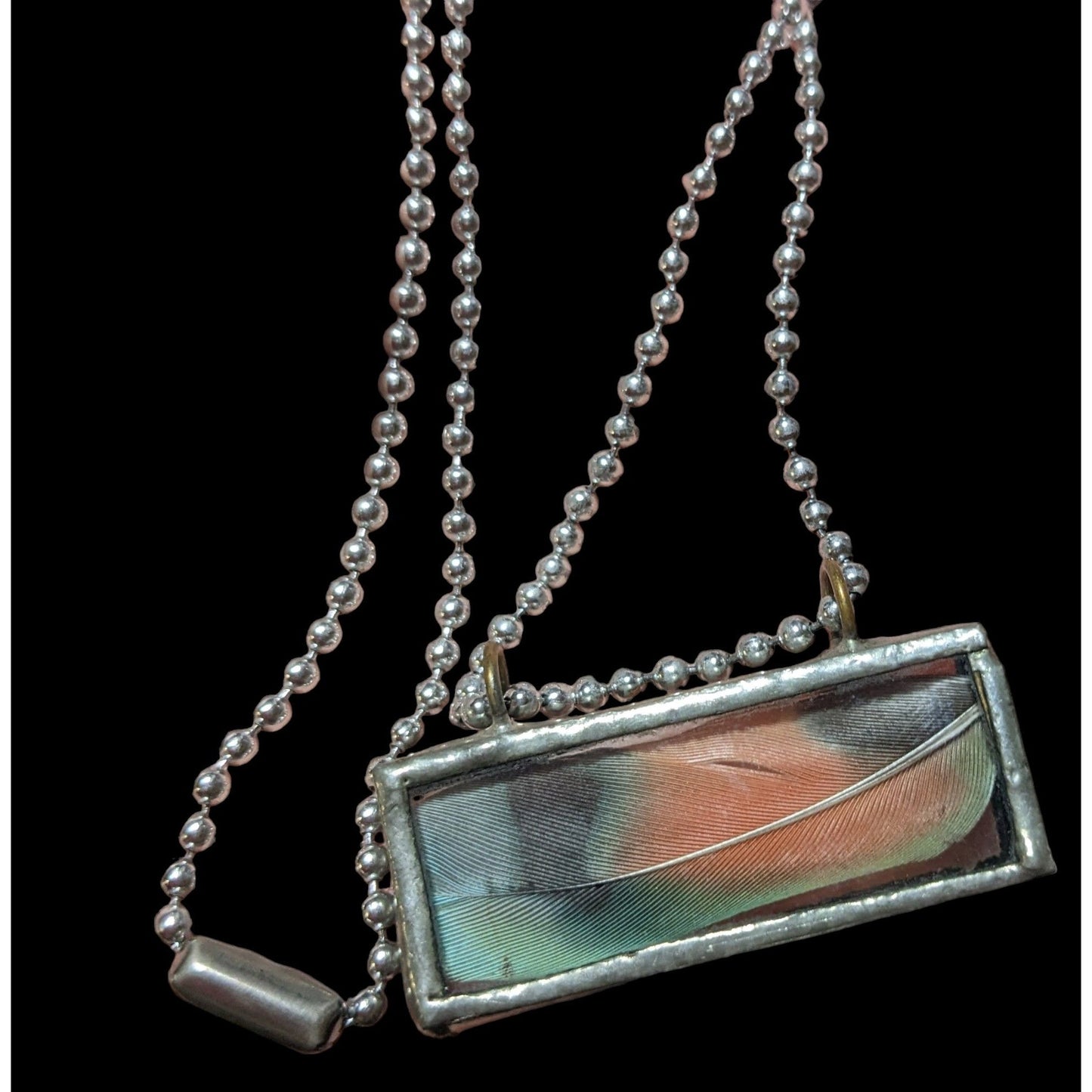 Glass Encased Bird Feather Pendant Necklace