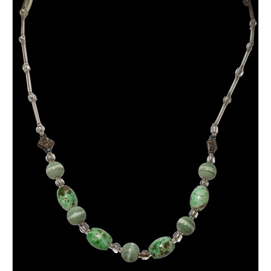 Handmade Green And Clear Glass Beaded Necklace