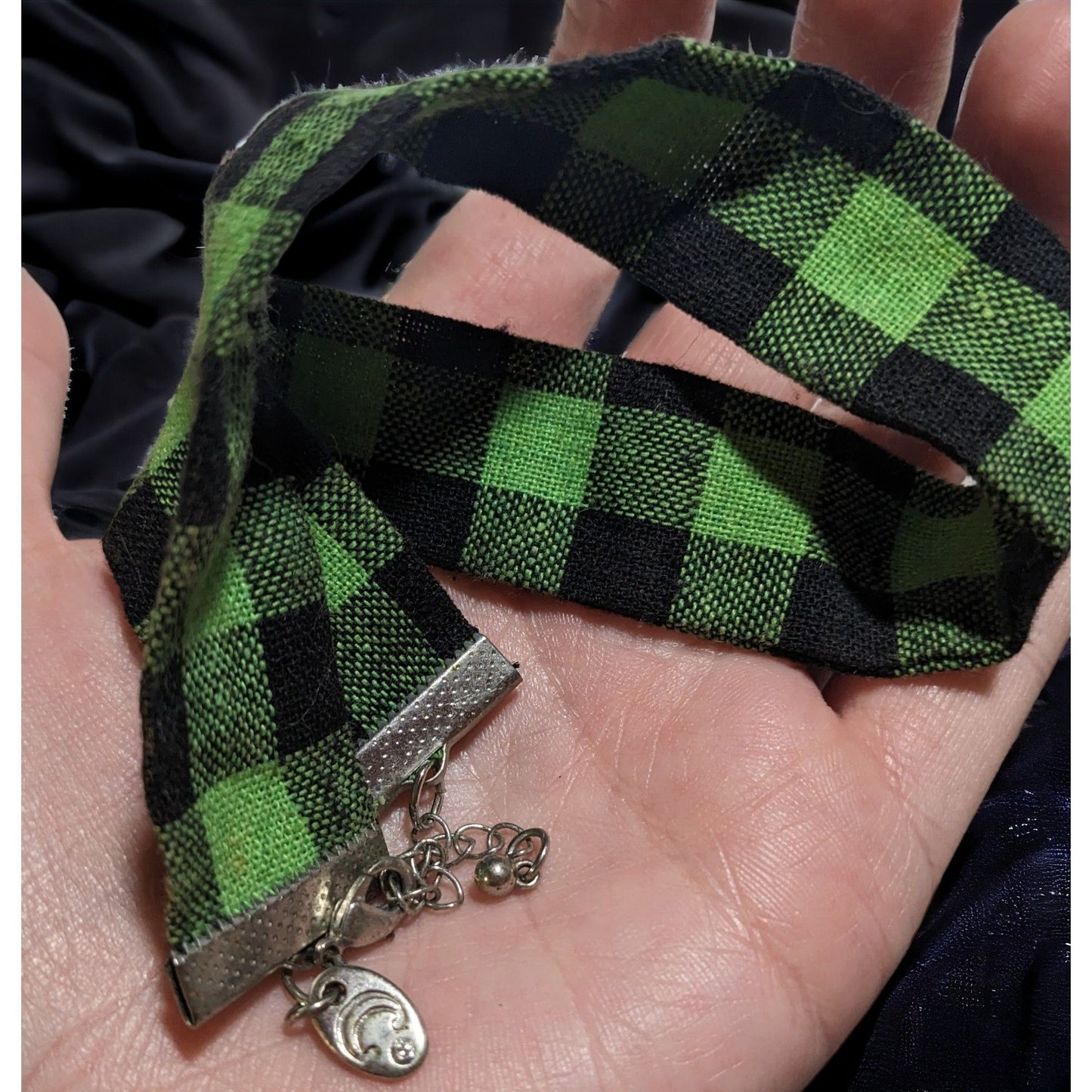 Charming Charlie Black And Green Plaid Fabric Choker