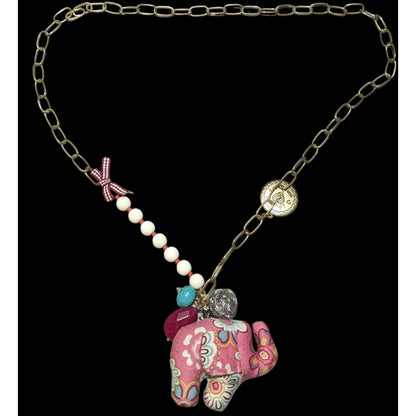 Cottagecore Pink Plush Elephant Necklace