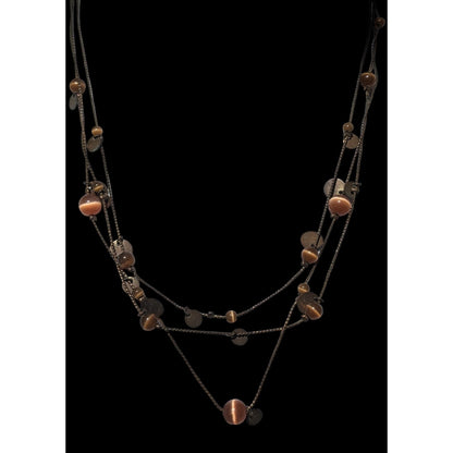 Brown And Gold Multilayer Cateye Beaded Necklace