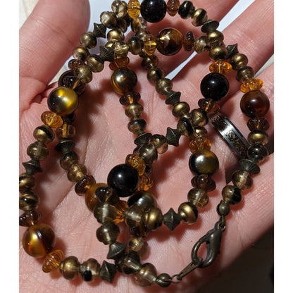 Earthy Retro Brown And Gold Beaded Necklace