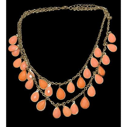 Orange And Gold Multilayer Teardrop Fringe Necklace