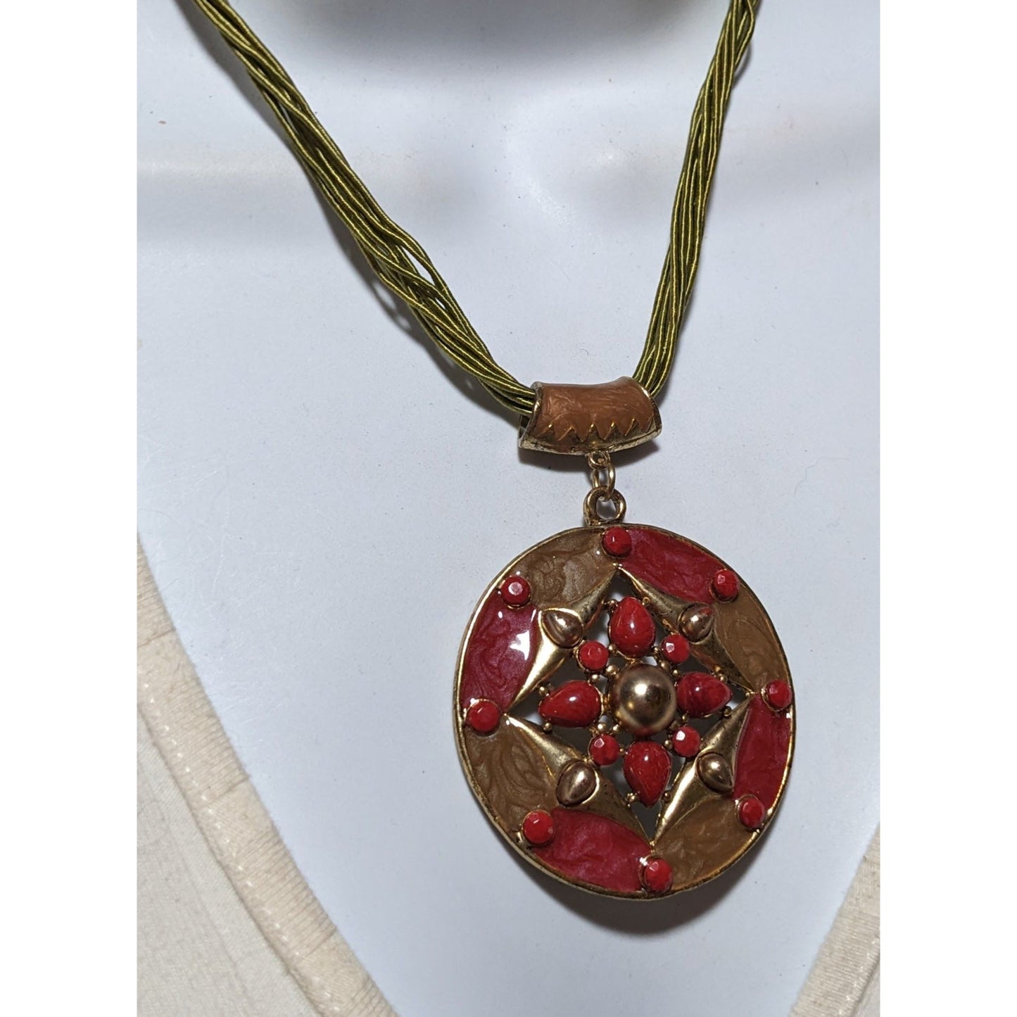 Red And Gold Bohemian Medallion Necklace