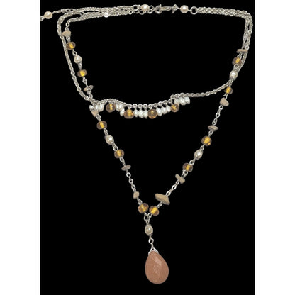 Avon Boho Layered Necklace With Gem And Pearl Beads