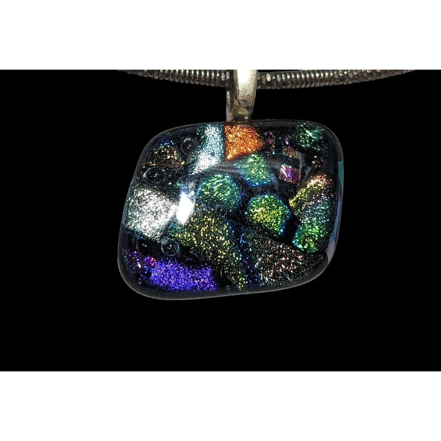 Rainbow Dichroic Glass  Pendant Necklace