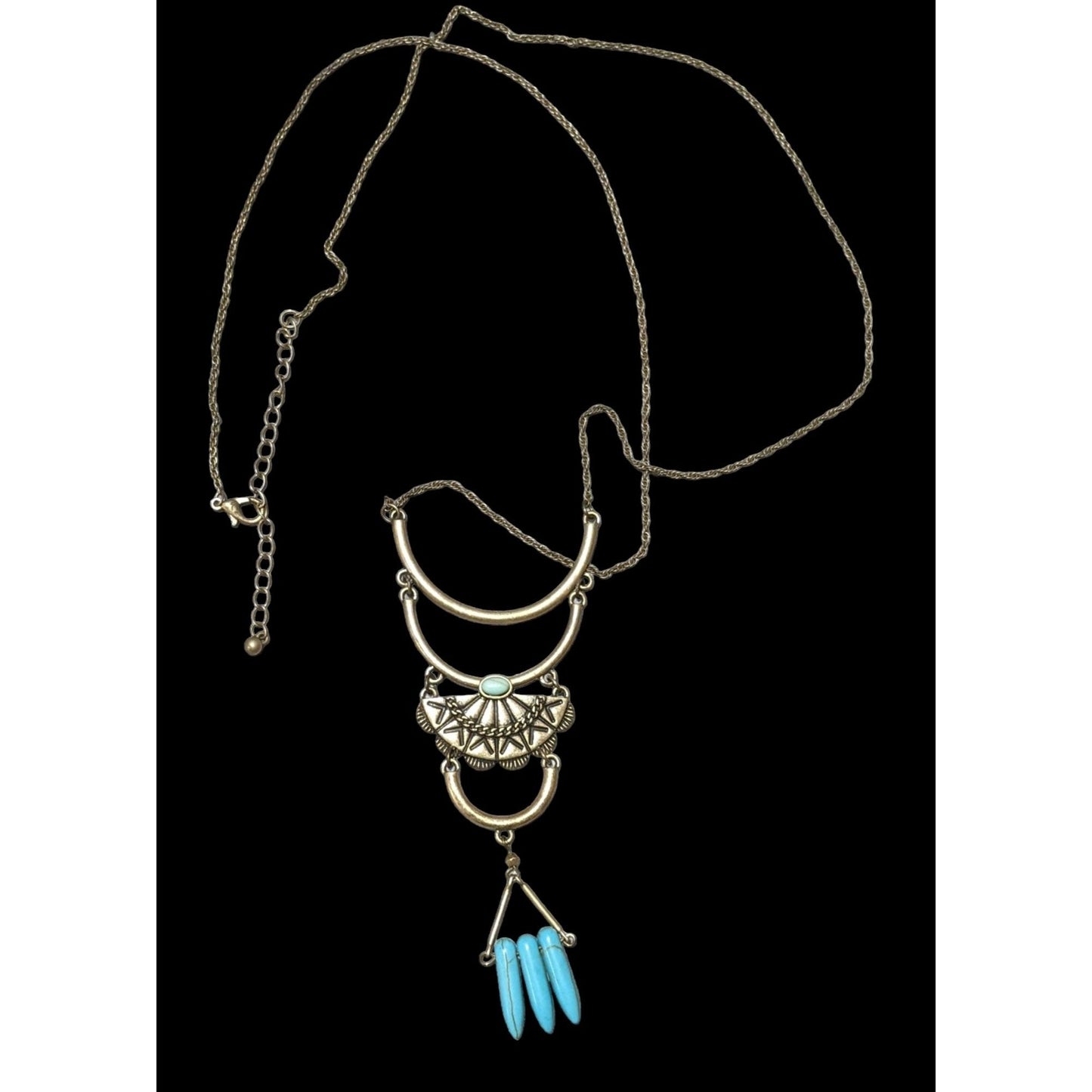 Southwestern Turquoise And Gold Pendant Necklace