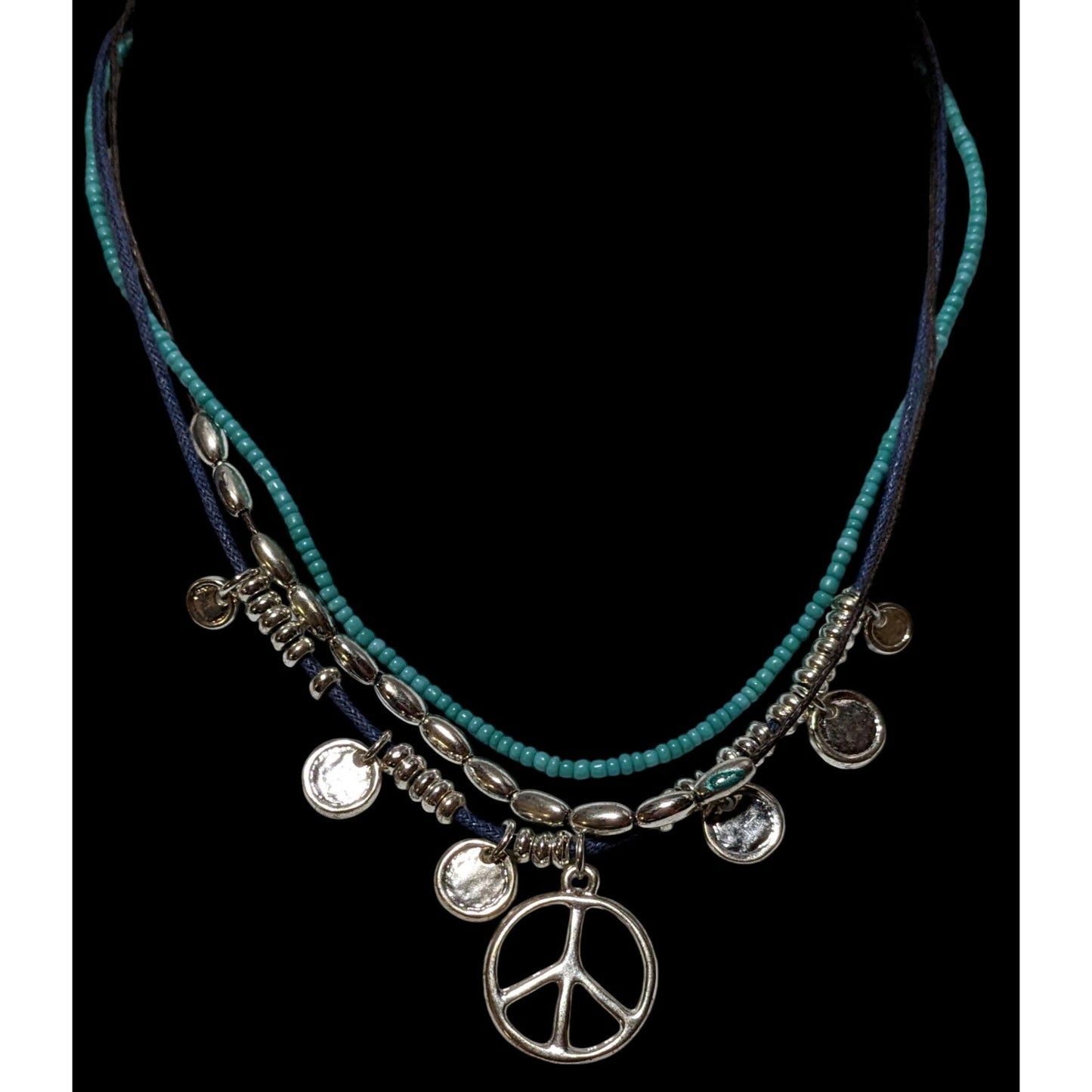 Bohemian Beaded Multilayer Peace Charm Necklace