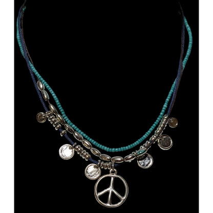 Bohemian Beaded Multilayer Peace Charm Necklace