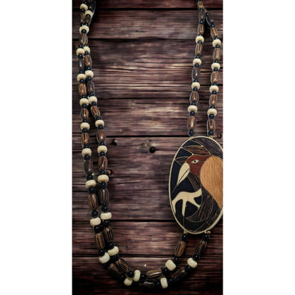 Vintage Wooden Beaded Bird Necklace